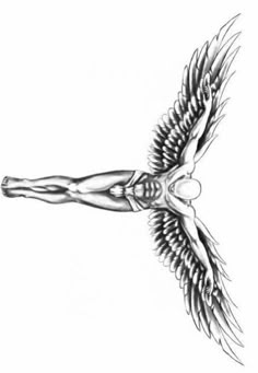 a drawing of an angel with wings on it's back and arms, in black and white