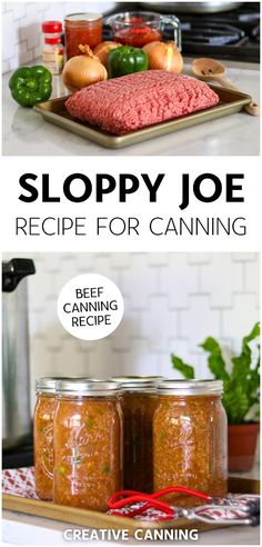 two jars filled with food sitting on top of a counter