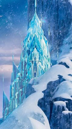 the frozen castle is surrounded by snow and ice