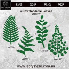 the four different types of leaves are shown in this graphic art printable file, which includes