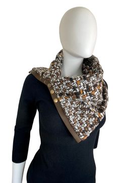 Bring your aesthetic to the next level with this sophisticated scarf! It measures 26" (66.04 cm) in length and 10" (25.4 cm) in width, crafted with 100% brown genuine leather and a 100% tweed wool blend fabric. Cowl Neck Scarf, Leather Scarf, Brown Tweed, Sleek Look, Neck Scarves, Neck Warmer, Cowl Neck, Stay Warm, Wool Blend