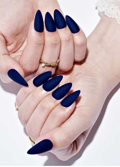 Matte Almond Nails, Dark Blue Nail, Dark Blue Nail Polish, Dark Blue Nails, Matte Nails Design, Blue Nail Polish, Almond Acrylic Nails, Blue Nail