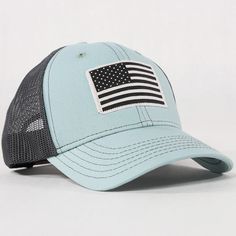 American Flag Patch Patriotic Sea Mist Trucker Hat Trucker Style Mesh Baseball Cap, Mesh Trucker Baseball Cap Six-panel, Trucker Hat With Mesh Back And Curved Bill, Trucker Baseball Cap With Mesh Back, Trucker Hat With Curved Brim And Breathable Mesh, Trucker Hat With Breathable Mesh And Curved Brim, Mesh Trucker Hats One Size Fits Most, Six-panel Breathable Mesh Hat, Breathable Mesh Six-panel Hat