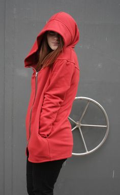 "Womens Hoodie, Red Hooded Sweatshirt, Plus Size Hoodie Express Shipping to the USA, UPS Courier for free Delivery 3-5 Business Days Womens Hoodie, Red Hooded Sweatshirt, Asymmetrical Coat Thanks for your love for the Hoodie/Coat ♥ About this product... Zip up sweatshirt hoodie. An asymmetrical sweatshirt with capacious and comfortable side pockets. Long sleeve sweatshirt with thumb holes which make it warm and comfortable. Wide and capacious hood :) Good quality, soft fabric which stretches sli Red Fleece Hooded Jacket With Adjustable Hood, Red Hooded Hoodie With Double-lined Hood, Red Urban Hooded Jacket With Double-lined Hood, Urban Red Hooded Jacket With Double-lined Hood, Red Double-lined Hoodie, Solid Color Hoodie With Detachable Hood, Solid Color Hoodie With Detachable Hood And Long Sleeves, Red Fleece Hooded Jacket, Solid Color Long Sleeve Hoodie With Detachable Hood