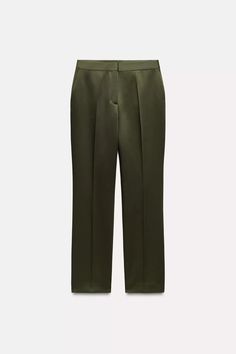 SATIN EFFECT PANTS - Dark green | ZARA United States Zara Pants With Pockets For Business Casual, Zara Straight Leg Pants With Welt Pockets, Zara Business Casual Pants With Belt Loops, Zara Business Casual Pants With Pockets, Zara Straight Dress Pants With Pockets, Spring Office Pants With Side Pockets, Zara Straight Leg Dress Pants With Pockets, Office Pants With Side Pockets For Spring, Green Workwear Bottoms With Welt Pockets