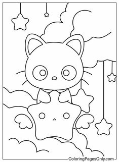 a coloring page with a cat holding a star