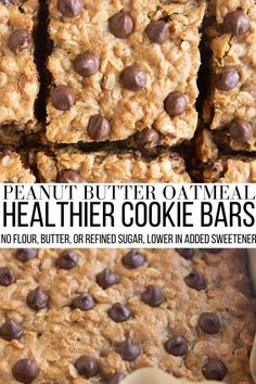 peanut butter oatmeal healthier cookie bars stacked on top of each other