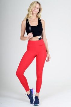 Feeling good and looking good on and off the mat matter, which is why these Active Wear Leggings are a favorite. Features Women's ankle-length active leggings. 4-way-stretch fabric for a move-with-you-feel adds support and comfort. Moisture-wicking fabric to keep you cool as things heat up. Elasticized tummy-flattening waistband with interior hidden pocket and flat-lock seams help prevent chafing. • 4-way-stretch fabric for a move-with-you feel • Tummy-flattening waistband with interior hidden p Red Functional Yoga Leggings, Red High-stretch Go-dry Activewear, Red Go-dry High Stretch Activewear, Red High Stretch Go-dry Activewear, Red Tight Athleisure Activewear, Red Tight Activewear For Yoga, Red Tight Activewear For Athleisure, Red Tight Fit Activewear For Yoga, Red Compression Leggings