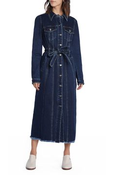 Wash Lab Denim Long Sleeve Denim Shirtdress | Nordstrom Shirt Dress Winter, Denim Frock, Mom Edit, Chambray Shirt Dress, Dress Winter, Frayed Denim, Cool Mom, Denim Shirt Dress, Jeans Fashion