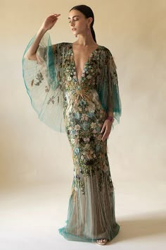 Luisa Casati, Crystal Gown, Marchesa Couture, Handfasting Wedding, Peacock Pattern, Sleeveless Gown, Floral Gown, Long Sleeve Gown, Fashion Gowns