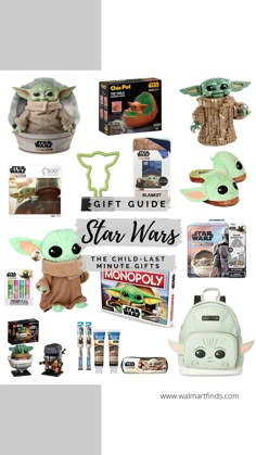 the gift guide for star wars includes toys, books, and other items that are on display