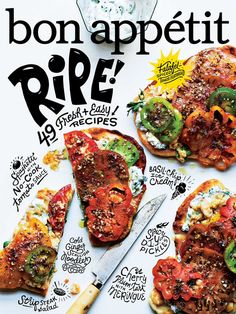 the cover of bon appetit's magazine with different types of food on it