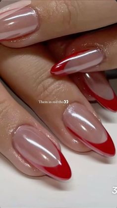 Annadianaxxoo Red Chrome French Tip Nails, Chrome Nail Tips, French Red Nails, Red Nails French, Red Tip Nails, Red French Nails, Red Chrome Nails, Hoco Nails, September Nails