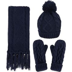 3 In 1 Women Soft Warm Thick Cable Knitted Hat Scarf & Gloves Winter Set Hand Wash Only Material: Winter Set Includes A Fashionable, Matching Knit Hat, Scarf, & Gloves That Is Great For Guarding Against The Harsh Cold Seasons.The Winter Beanie, Scarf And Mitten Set Made Of Acrylic And Cotton Blend, What's Incredibly Soft, Comfortable And Non-Irritating Fabrics To Give You The Good Feel Size: One Size Fits Most. This Scarf Set Can Be Stretched And Suitable For Most Women Design: Multi-Function 3 Ski Lodge Christmas, Caps Outfit, Winter Necessities, Navy Gloves, Lodge Christmas, Mermaid Hat, Beanie Scarf, Trim Scarf, Cable Knit Beanie