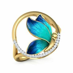 Butterfly Rings Jewelry, Butterfly Jewellery, Butterfly Rings, Dragonfly Ring, Dragonfly Insect, Shine Jewelry, The Gold Rush, Ring Settings Types, Gold Mangalsutra Designs