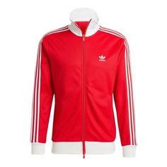 adidas Adicolor Classics Beckenbauer Track Jacket 'Red White' IM4511 White Long Sleeve Track Jacket With Adidas Logo, White Long Sleeve Adidas Track Jacket, Casual Long Sleeve Outerwear With Side Stripes, Adidas Fitted Sporty Track Jacket, Adidas Fitted Casual Track Jacket, Fitted Casual Adidas Track Jacket, Casual Track Jacket With Side Stripes For Fall, Fall Casual Track Jacket With Side Stripes, Casual Winter Outerwear With Side Stripes