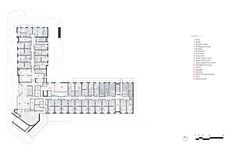 the floor plan for an office building with multiple floors and several rooms, all in different sections