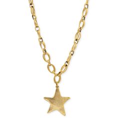 Add some celestial sparkle to your outfit with our Star Shine Necklace! The large star pendant and thick interwoven chain make it a beautiful and fun statement piece. It's all about the fun, chunky accessory vibes! 12k Antique gold plating 17-inch Length Pewter: keep clean with a soft polishing cloth Looks great layered with our luminary star necklace and matching earrings. High demand item, Please allow 7-10 business days for this item to be made and shipped. Gold Chain Necklace With Star Charm, Stack Necklaces, Fun Necklaces, Gold Chunky Necklace, Gold Star, Jewellery Stack, Star Necklace Gold Thick Chain, Statement Necklaces, Gold Plated Star Charm Necklaces