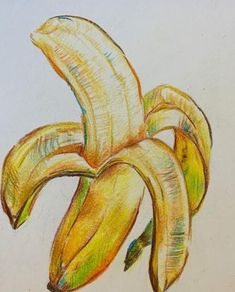 a drawing of a yellow banana on a white paper