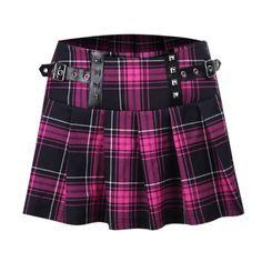 Purple Plaid Skirt, Aesthetic Plaid, Zero Kiryu, Pink Plaid Skirt, Goth Skirt, Studded Skirt, Skirt Streetwear, Short Pollera, Estilo Indie