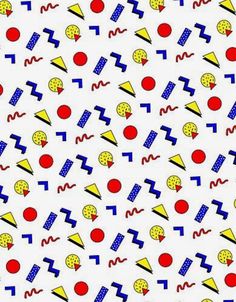 a white background with red, yellow and blue shapes on it's surface is shown