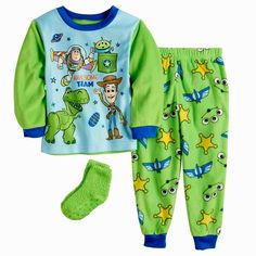 Toy Story Pajama Set ***Quick Shipping! US Seller. Guaranteed Authentic Officially Licensed Merchandise!*** Super cute Toy Story print featuring their favorite characters! Comfy & Soft! Vibrant colors. Brand new with tags in sealed catalog bag. Smoke free, pet free environment. Product Features: Set includes: Top, Pants & Socks, as pictured above Top: crewneck, long sleeves Pants: elastic waistband 100% Polyester Machine Wash Officially Licensed Shop with confidence.  eBay seller for over 22 yea Boy Pajamas, Toddler Boy Clothes, Catalog Bag, Disney Pajamas, Team 2, Toddler Socks, Crew Cut, Fleece Pajamas, Pixar Toys