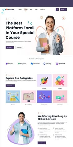 Website design Edtech Landing Page, College Website Design Inspiration, Website Template Ideas, Edtech Website Design, Online Education Website Design, Online Learning Website Design, Lms Website Design, Website Template Design Layout, Educational Websites Design