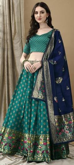 Blue color Lehenga in Jacquard fabric with Weaving, Zari work Blue Brocade Bollywood Sets, Eid Blue Brocade Lehenga, Blue Brocade Lehenga For Eid, Blue Bollywood Brocade Sets, Navratri Blue Brocade Lehenga, Blue Brocade Sets For Navratri, Blue Brocade Lehenga For Navratri, Festive Blue Brocade Lehenga, Blue Brocade Lehenga For Festive Occasions