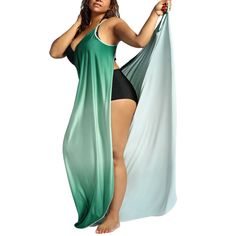 Ombre Plus Size Wrap Cover Up Maxi Dress - Celadon - 3Y27065931 - Original Design-Women's Clothing  #OriginalDesignWomensClothing #Original #DesignWomen's #Clothing Hooded Dresses, Vacay Looks, Girls Fashion Tops, Plus Size Tips, Curvy Swimwear, Plus Size Summer Outfit, Long Beach Dress, Plus Size Swimsuits, Wrap Dresses