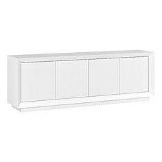 a white cabinet with three doors and two drawers on the front, against a white background