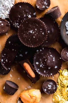 chocolates and candy on a table with confetti