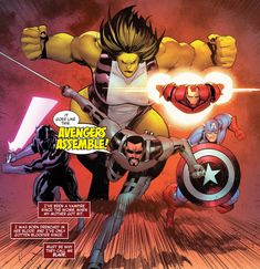 an image of the avengers team up with captain america and black widow in this comic