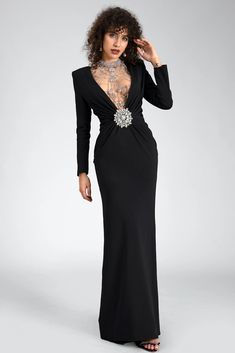 Unleash your elegance with our v-neck long sleeve maxi dress, a graceful ensemble designed to enhance your sophistication and allure. This stunning dress features an elegant v-neck, long sleeves, and a flowing maxi length, meticulously crafted to ensure you exude elegance at any event. Handmade customization Fabric composition: 90% polyester fiber, 10% spandex Washing method: hand wash or dry clean Popular elements: v-neck Elegant Long Sleeve Evening Dress For Gala, Chic Long Sleeve V-neck Dress For Formal Occasions, Chic Long Sleeve V-neck Dress For Formal Events, Chic Long Sleeve V-neck Evening Dress, Chic Formal V-neck Gown, Luxury V-neck Maxi Dress For Gala, Elegant Long Sleeve V-neck Wedding Dress, Chic V-neck Maxi Dress For Evening, Elegant Long Sleeve Embroidered Evening Dress