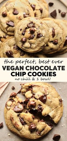 the perfect, best ever vegan chocolate chip cookies are made with only 3 ingredients