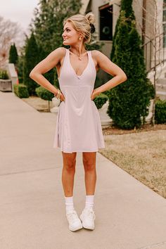 - Grab a post-workout latte in this beautiful dress! - Fully lined stretchy material - A zippered v-cut neckline - Removable padding for additional support - A sleeveless cut - Cut out detail on the back - Built-in athletic shorts with functional side pockets - A figure flattering silhouette that ends in a mini dress length hemline Athletic Dress, Dusty Purple, V Cut, V Cuts, Post Workout, Athletic Shorts, Beautiful Dress, Stretchy Material, Dress Length