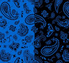 two different colored paisley patterns on black and blue