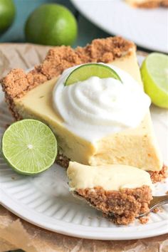 a slice of key lime pie on a plate