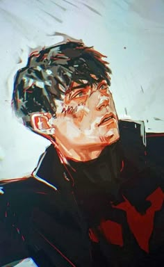 a painting of a man in black and red