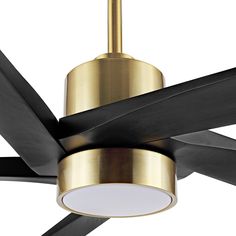 Keep your space cool without sacrificing on style with this sleek, clean-lined ceiling fan. Five solid wood blades pairing the metal shell reflect the elegant design of the fan and deliver highly efficient air. The quiet, reversible DC motor allows you to change the fan's direction seasonally for cooling relief in summer and better distribution of warm air in winter. Its integrated LED light illuminates you living space and keep your home inspired. GETLEDEL 54-Inches Gold with Black Blades Color Living Room Fans, Large Ceiling Fan, Moody Office, Gold Ceiling Fan, Living Room Ceiling Fan, Modern Environment, Large Ceiling Fans, Gold Living Room, Indoor Ceiling Fan