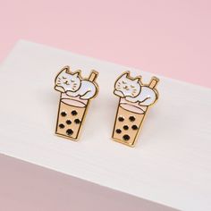 NEW! Boba Kitty Enamel Earrings/ Bracelet/ Necklace Trendy Cute Jewelry For Gifts, Trendy Cute Design Jewelry Gift, Trendy Jewelry With Cute Design For Gift, Trendy Cute Design Jewelry For Gifts, Cute Hypoallergenic Jewelry For Best Friend Gift, Cute Nickel-free Jewelry For Best Friend Gift, Nickel-free Cute Jewelry For Best Friend Gift, Cute Enamel Earrings, Cute Cat Design Earrings For Gift