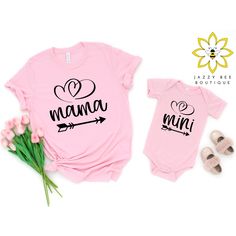 "Looking for an adorable mother daughter shirt set? Then these cute and trendy tees are a must have! NOTE: Each shirt is sold individually so moms with more than one 'mini' can purchase more than one mini shirt/bodysuit. ---> The unisex tees are super soft and it's sure to be your new favorite tee! I use name brand Bella+Canvas for all the adult shirts, and children's tee's and bodysuits. ---> The adult shirts in this listing are available in 14 colors, however if you would like a differen Personalized Pink T-shirt For Mother's Day, Cute T-shirt For Father's Day Gift, Playful Pink Tops For Mother's Day, Pink Matching Top For Gender Reveal, Personalized Family Matching Pink T-shirt, Family Matching Pink T-shirt As Gift, Spring Family Matching Personalized T-shirt, Pink Family Matching T-shirt As Gift, Matching Tops With Custom Print For Mother's Day