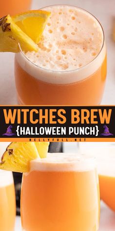 Get your Halloween party into full swing with this Witches Brew Halloween Punch recipe! Made with just 3 ingredients—pineapple juice, orange sherbet, and orange soda—it's a fizzy and fun Halloween drink that will delight your guests. Ideal for all your Halloween party ideas! Make Witches, Punch Halloween, Halloween Alcohol, Halloween Recipes Drinks, Halloween Punch Recipes, Halloween Witches Brew, Halloween Party Drinks, Halloween Punch, Halloween Drink