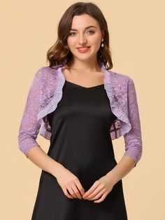 Shop Allegra K for elegant ruffle collar sheer floral lace crop bolero shrug you are looking for, get more women's jackets for yourelf. Order now! Free Returns! Crop Shrug, Short Sleeve Bolero, Shrug Top, Everyday Skirts, Lace Shrug, Floral Lace Fabric, Cropped Shrug, Bolero Shrug, Dark Violet