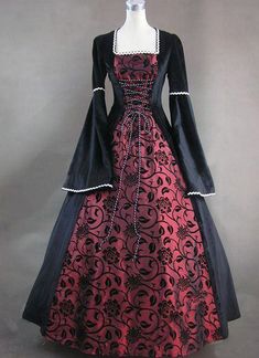 Era Victoria, Red And Black Dress, Gothic Party, Full Sleeves Dress, Medieval Gown, Skin Aesthetics, Mode Tips, Old Dresses, Medieval Clothing