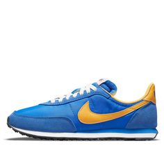 Retro Nike Running Shoes, Nike Retro Running Sneakers, Retro Nike Running Sneakers, Retro Nike Sneakers For Running, Retro Running Shoes With Rubber Sole For Sports, Retro Low-top Running Shoes, Retro Nike Running Shoes With Branded Insole, Blue Retro Sneakers With Gum Sole, Retro Blue Sneakers With Vulcanized Sole