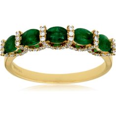 Royal 14K Yellow Gold Emerald & Diamond Ring - 0.85 Carat Emerald, 0.32 Carat Diamond Total Weight Elegant 14k Gold Emerald Ring For Formal Occasions, Elegant Yellow Gold Emerald Ring For Formal Events, Elegant Yellow Gold Emerald Ring For Formal Occasions, Elegant Yellow Gold Emerald Ring, Elegant Yellow Gold Multi-stone Rings, Formal Round Emerald Ring With Pave Setting, Elegant Yellow Gold Multi-stone Cluster Ring, Elegant Yellow Gold Emerald Anniversary Ring, Formal Round Cut Emerald Ring With Pave Setting