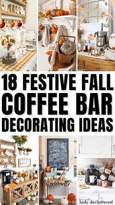 18 Festive Fall Coffee Bar Decorating Ideas Halloween Themed Coffee Bar, Fall Wedding Coffee Bar Ideas, Small Fall Coffee Bar Ideas, Coffee Cup Decor, Fall Tea Station, Fall Decor For Coffee Bar, Fall Beverage Bar, Cozy Coffee Bar Ideas, Fall Decor Coffee Bar