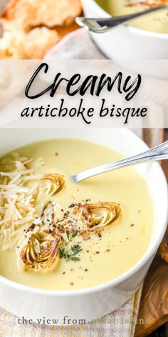 creamy artichoke bisque with parmesan cheese