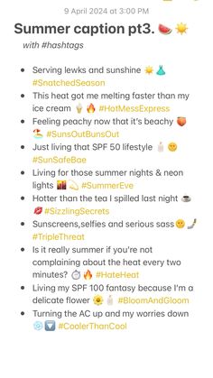 the text on the phone says summer caption pt3 with photos and other emoticions