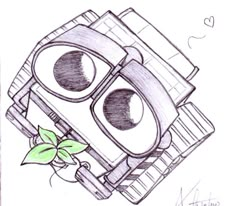 a drawing of an old washing machine with two eyes and a plant growing out of it